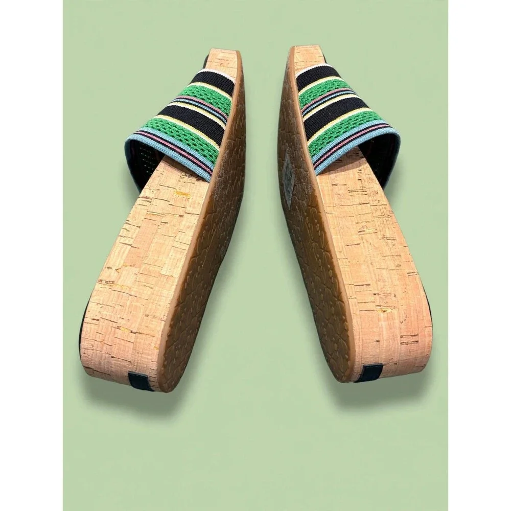 Kate Spade Breeze Multi Stripe Platform Cork Slides US 9.5/UK 7.5/EU 40 Like New